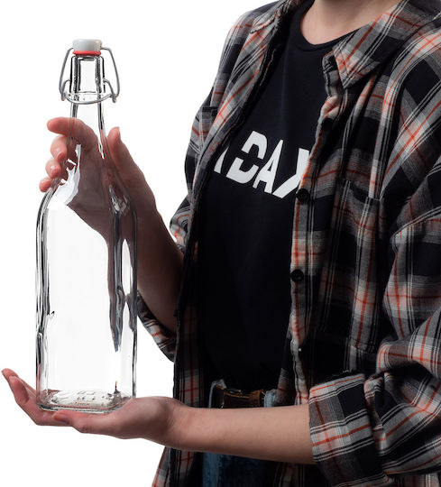 Kadax Glas Wasserflasche mit Clip Transparent 1000ml 3 Stücke