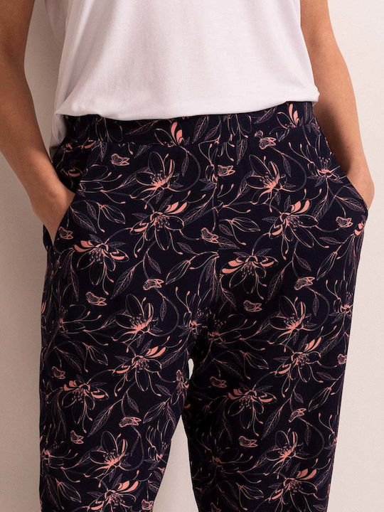Damen Stoff Capri Hose in Regulärer Passform Blumen