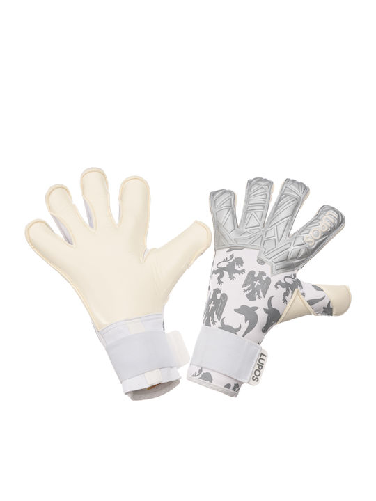 Lupos Helix One Pro Goalkeeper Gloves — German Latex Contact — Hybrid Cut —white/silver