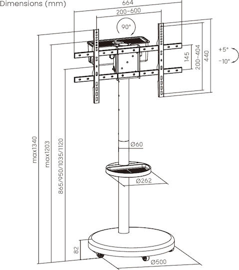 Brateck FS38-46TWE Suport TV de Pardoseală cu Braț de Extensie până la 86" și 50kg Negru