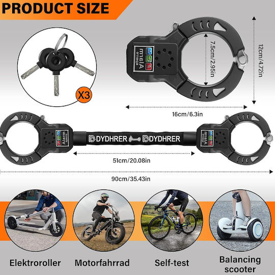 Lac Antifurt Bicicletă Scuter Electric Alarmă 110 Db Lanț Oțel de Calitate 8 Mm Lungime 90 Cm Protecție Anti-tăiere Husă de Transport Cheie Sistem de Securitate Negru