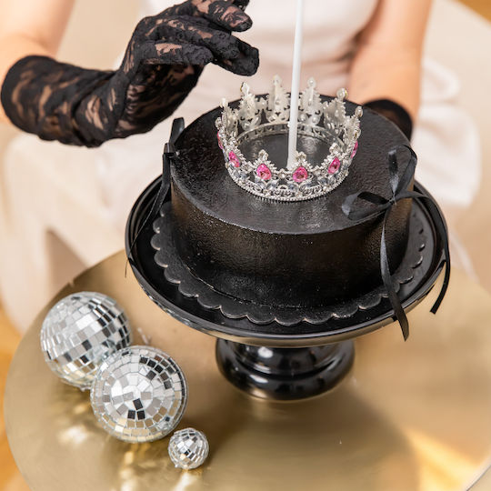 Metallic Decorative Cake Crown Silver Pink Crystals 10cm