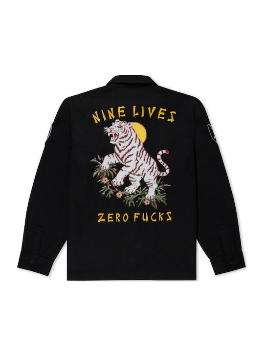 Long Sleeve Overshirt In Regular Fit Camo Black