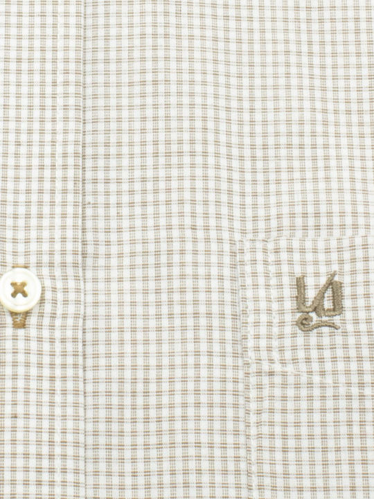 Short Sleeve Checked Brown White Shirt