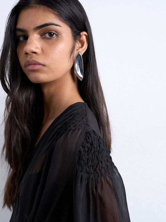 Women's Blouse Long Sleeve with V-Neckline Black