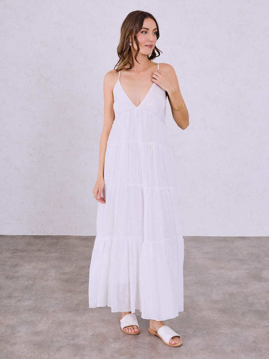 Celestino Damenkleid Baumwoll Maxi Locker Fit Weiß
