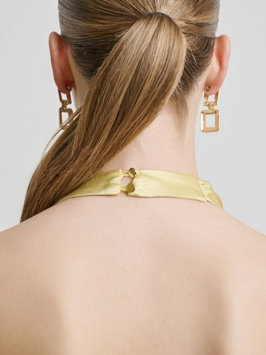 Summer Midi Evening Slip Dress Satin Open Back Yellow