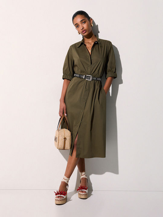 Summer Midi Shirt Dress Khaki VA6117TS330 X0763