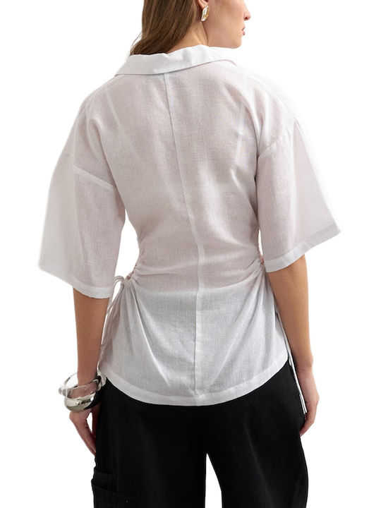 Topshop Short Sleeve Women's Linen Shirt White