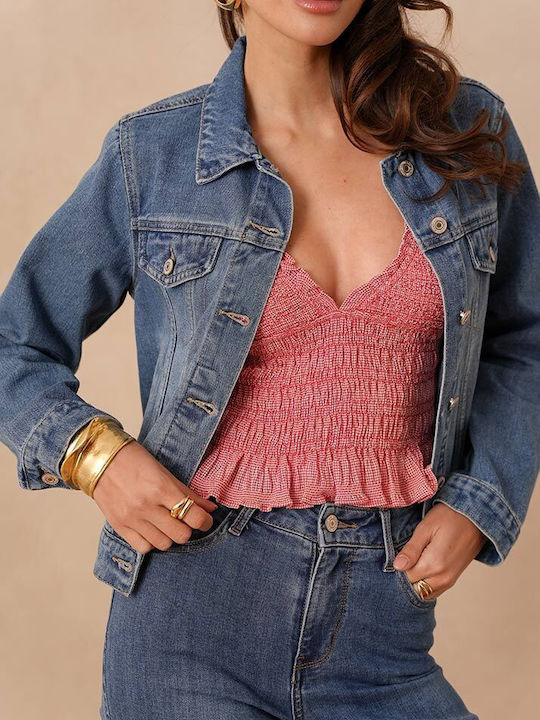 Kurzes Damen Jean Jacke Ausgewaschenes Blau
