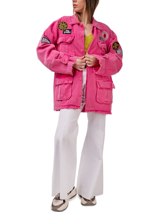 Long Women's Jacket for Winter Acid Pink