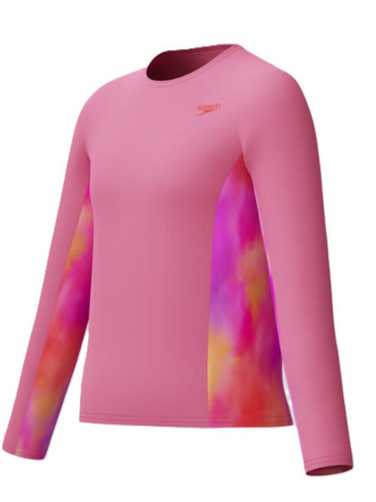 Speedo Printed Kids Swimwear Rashguard With Long Sleeve Pink