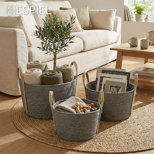 Espiel Basket Synth Rattan Round Set of 3 Gray 35x25 30x20 25x15cm Code Fex202 Espiel Basket Synth Rattan Round Set of 3 Gray 35x25 30x20 25x15cm Code Fex202