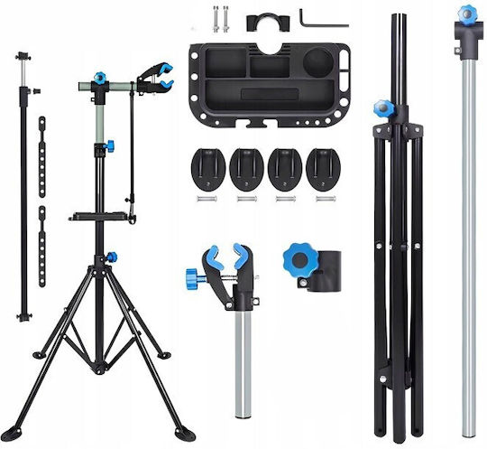 Stand De Reparații Profesional Pentru Bicicletă Zola Reglabil Pe Înălțime 108-190 Cm Prindere Cu Clește 25-55 Mm Greutate Susținută 30 Kg Metal Plastic Negru Albastru