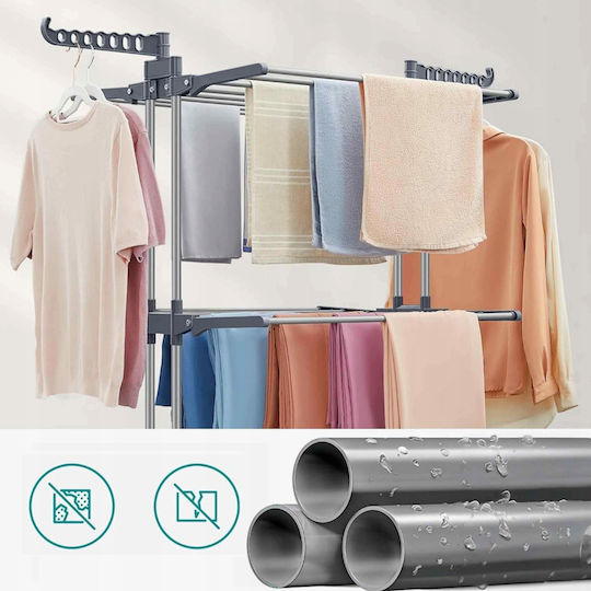 Folding Floor Metallic Clothes Drying Rack with Wheels with Hanging Length 24m