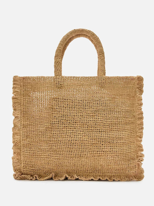 MC2 Raffia Ruffled Wicker Beach Bag Beige