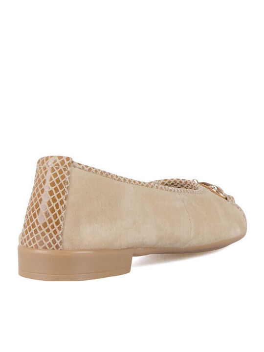 Leather Women's Ballerina Shoes In Beige Colour