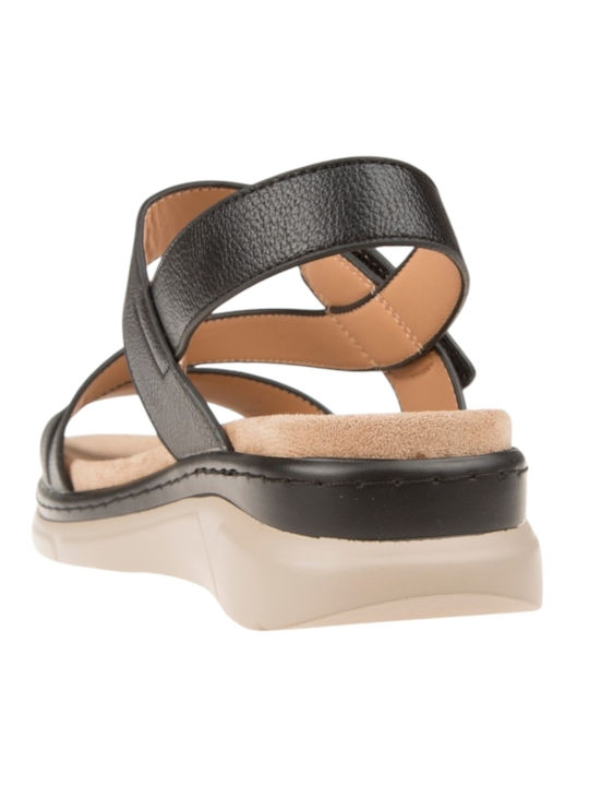 Damen Anatomische Flache Sandalen Schwarz