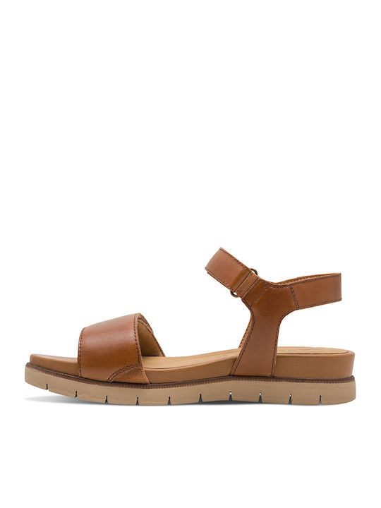 Leather Women's Flat Sandals Tabac Brown