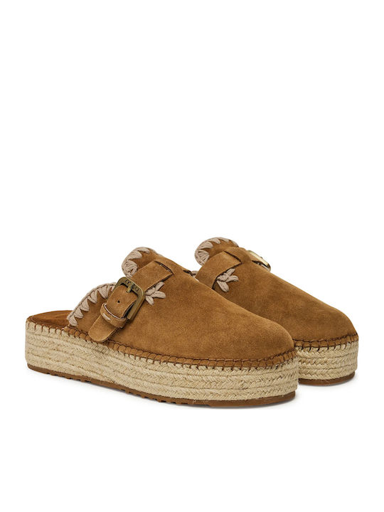 Suede Damen Pantoletten mit Absatz in Tabac Braun Farbe