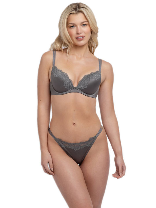 Γυναικεία String 2Pack με Δαντέλα Ροζ-γκρι