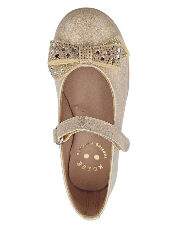 Kids Anatomic Ballerinas With Hoop & Loop Closure Leather Gold