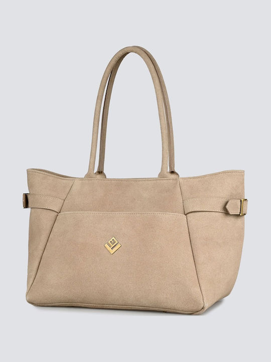 Midi Leather Women's Shoulder Bag Beige