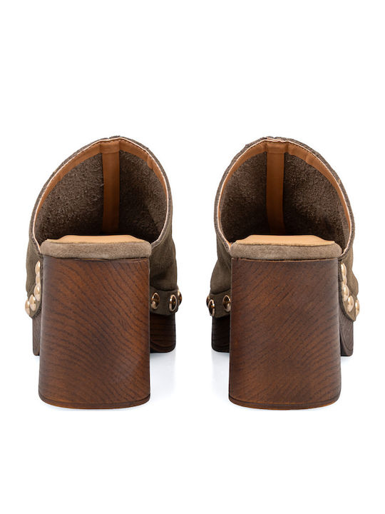 Suede Mules with Heel in Brown Colour