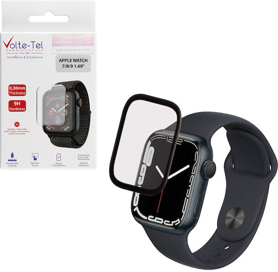 Volte-tel Tempered Glass Apple Watch 7 8 9 41mm 3d Curved Aluminium 1.69'' 0.30mm Full Cover & Installation Tool Black 5205308416958