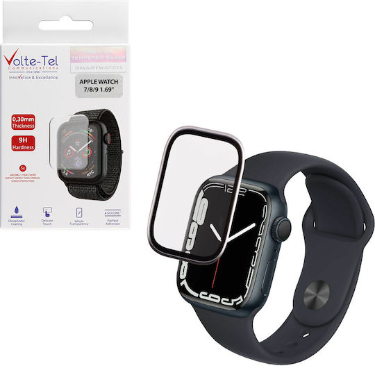 Volte-tel Tempered Glass Apple Watch 7 8 9 41mm 3d Curved Aluminium 1.69'' 0.30mm Full Cover & Installation Tool Silver 5205308416941