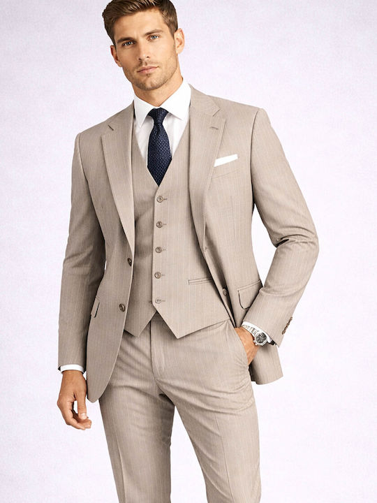 Men's Groom's Suit with Vest Beige