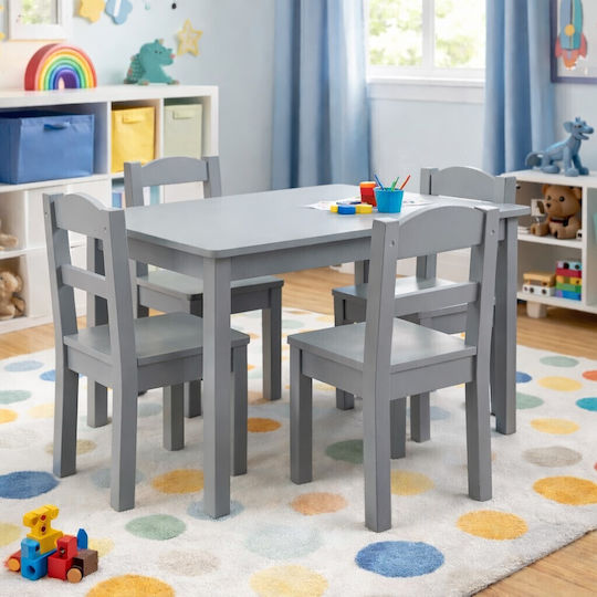 Kids Table Set with Chairs for Painting Made of Gray Wood