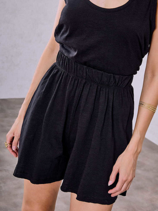 Celestino Damen-Shorts Unverarbeitetes Abschluss Loose Fit Schwarz