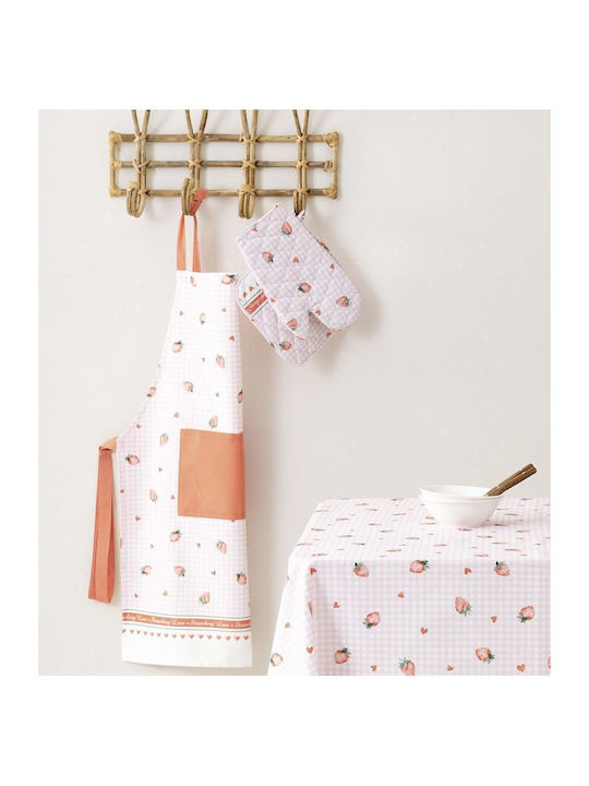 Nima Τραπεζομάντηλο Βαμβακερό Strawberry Love Ροζ 140x140εκ.