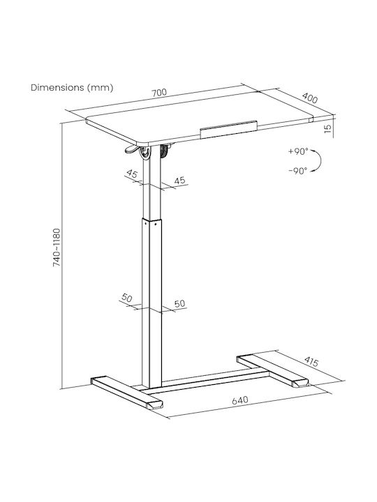 Wooden Desk Black/Brown with Metal Legs and Adjustable Height 70x41x74cm
