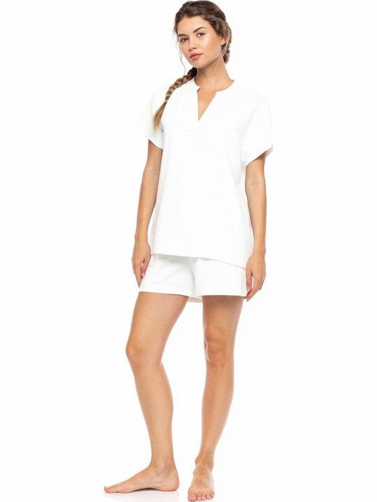Pink Label Sommerliches Damen-Pyjama-Set Weiß
