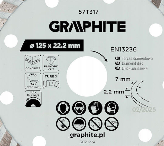 Graphite Turbo Δίσκος Κοπής Δομικών Υλικών 125mm