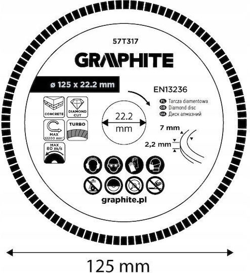 Graphite Turbo Δίσκος Κοπής Δομικών Υλικών 125mm