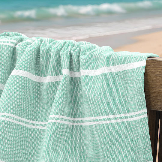 Lino Home Beach Towel Pareo Cotton Green With Fringes 90x180cm