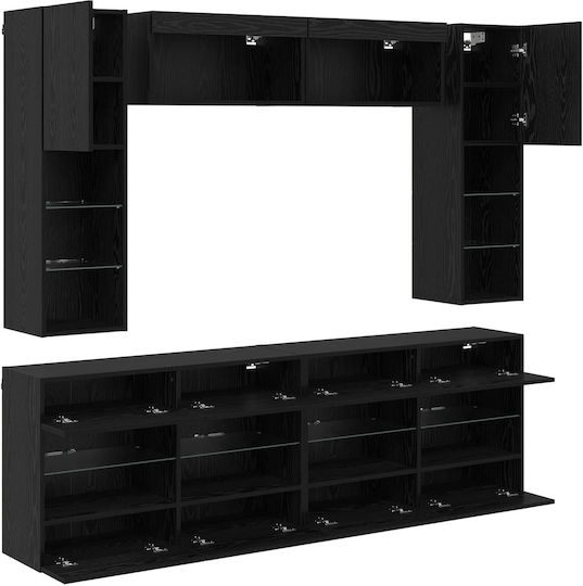Bibliotecă Living Neagră Stejar Cu Iluminare L197xL30xÎ60.5cm