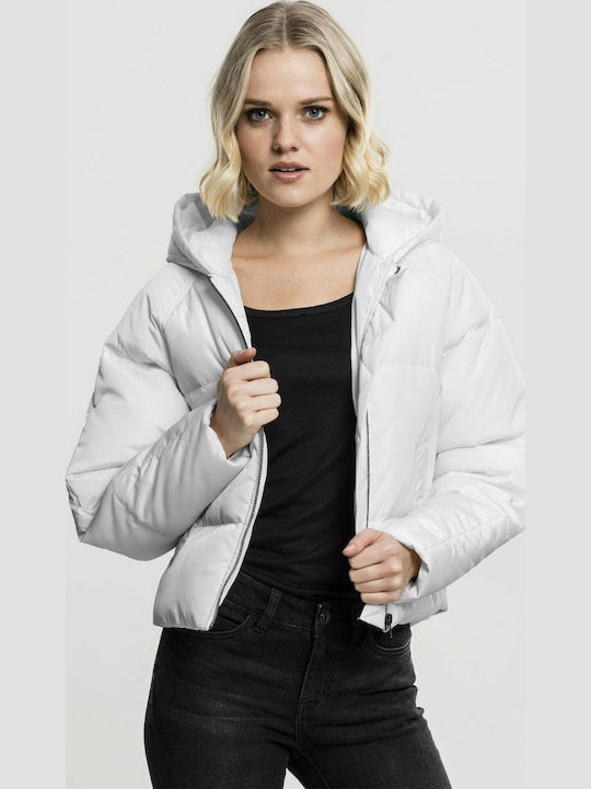 Κοντό Γυναικείο Puffer Μπουφάν για Χειμώνα Off White