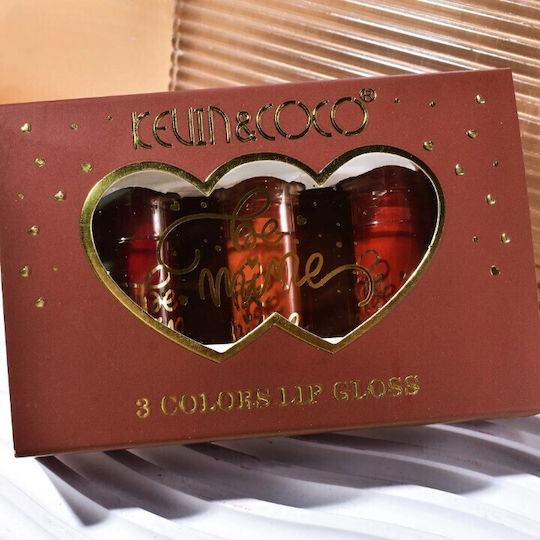 Set Ruj Mat Kevin Coco Be Mine 3 Culori Luciu de Buze 11 X 7.3 X 2.7cm Roz Varianta A