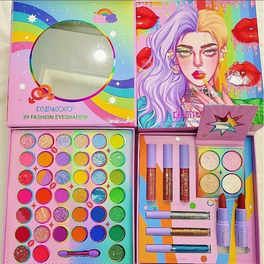 Make-up-Paletten und Sets Kevin Coco 39 Pigmentierte Lidschatten Lippenstift Glanz Eyeliner Erröten Regenbogen