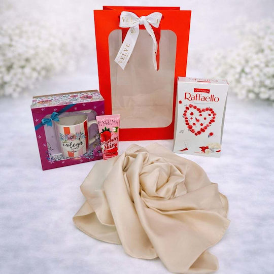 Set "Cel Mai Bun Coleg Din Lume" Eșarfă Elegantă Cană Personalizată Praline Raffaello Cremă De Mâini Eveline
