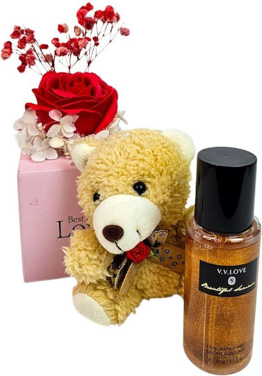 Velve Geschenkset Teddy Bär Rote Seife Rose Kryogene Gypsophila Glänzendes Body Mist