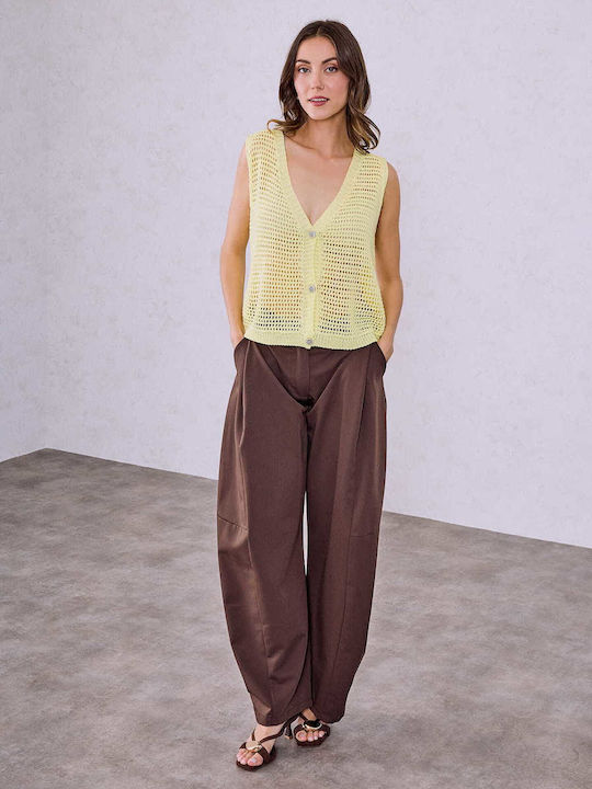 Celestino Women's Knitted Perforated Yellow Vest