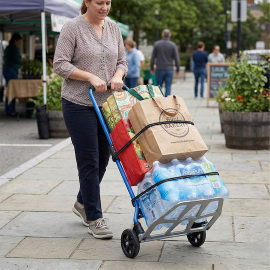 Collapsible Transport Trolley Relaxdays Protection Strap Maximum Load 120 Kg Blue Black Silver 10053299_45