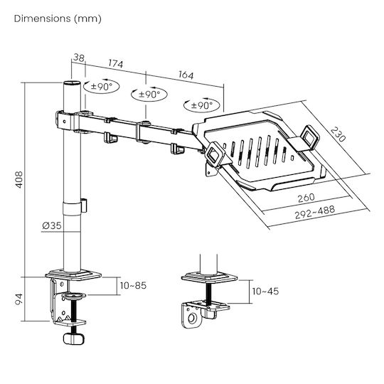Powertech Powertech Computer Monitor Ständer bis 32" mit Verlängerungsarm (PT-1570)