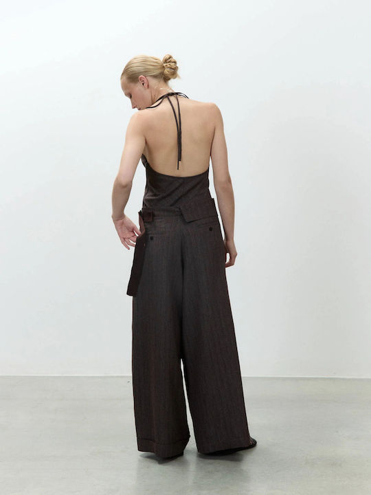 Damen Hochbund Pantaloons in Lose Passform Dunkelbraun 116107 P6057 CHOCO-40