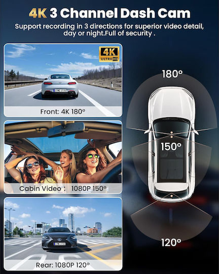 Set Cameră DVR Auto 4K cu Ecran Wi-Fi și Cameră de Marșarier
